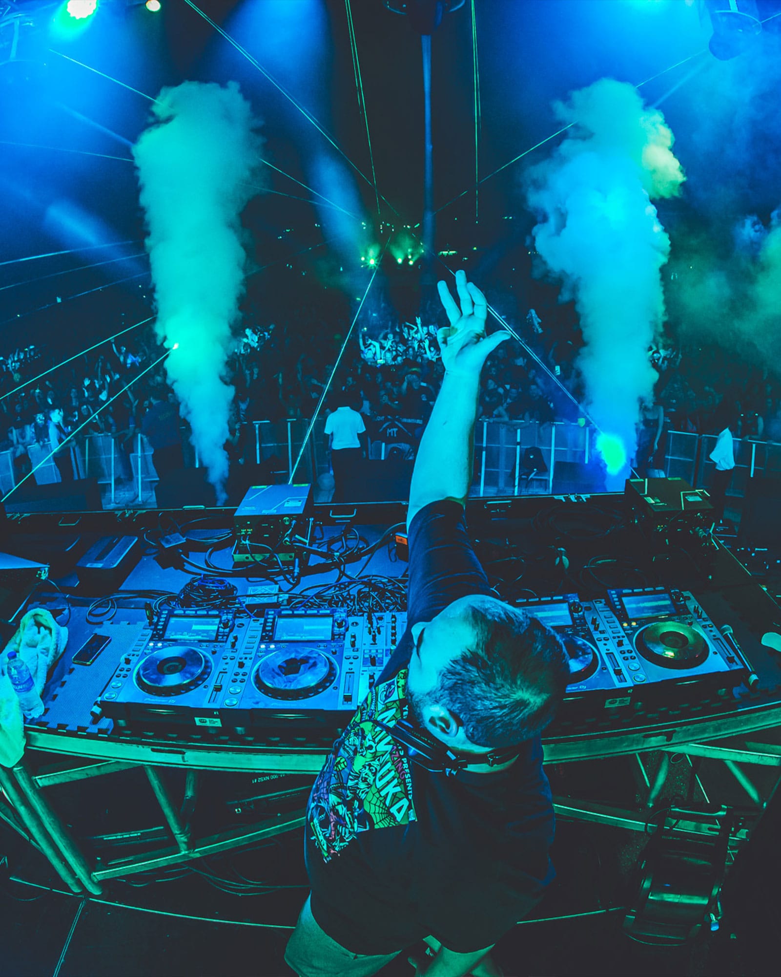 Midnight Tyrannosaurus performing behind the decks