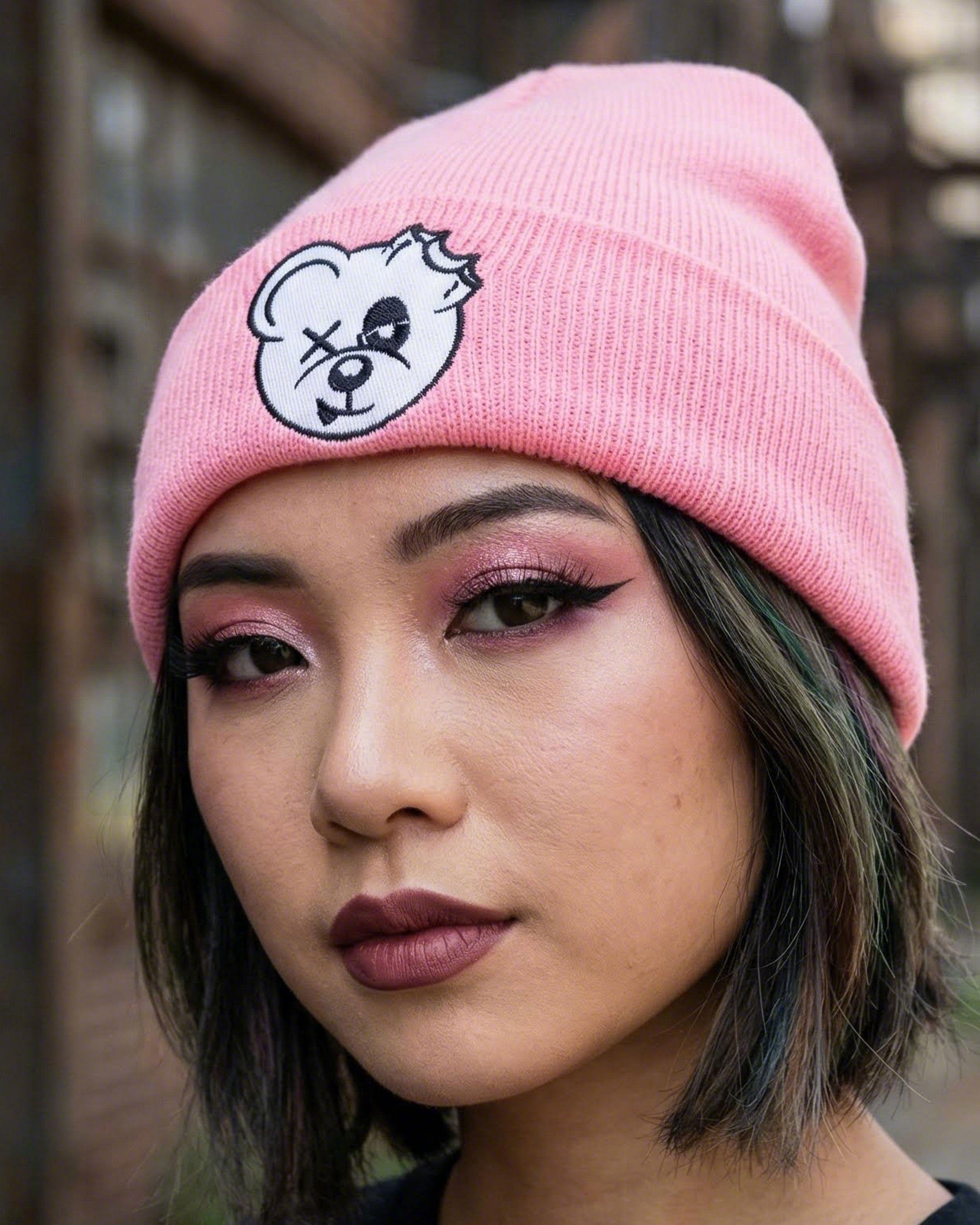 Bear Metal Beanie - Pink Beanie