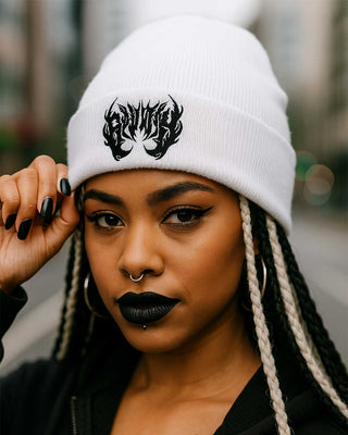 Bear Metal Beanie - White HATS