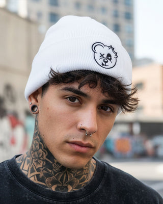 Bear Metal Beanie - White HATS