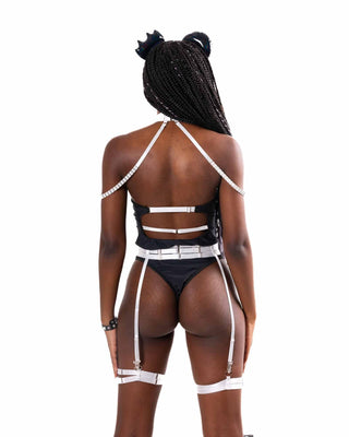 Bear Metal Mesh Bodysuit with Straps - Black/White SWIMWEAR