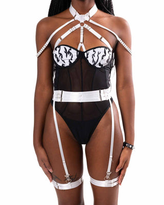 Bear Metal Mesh Bodysuit with Straps - Black/White SWIMWEAR