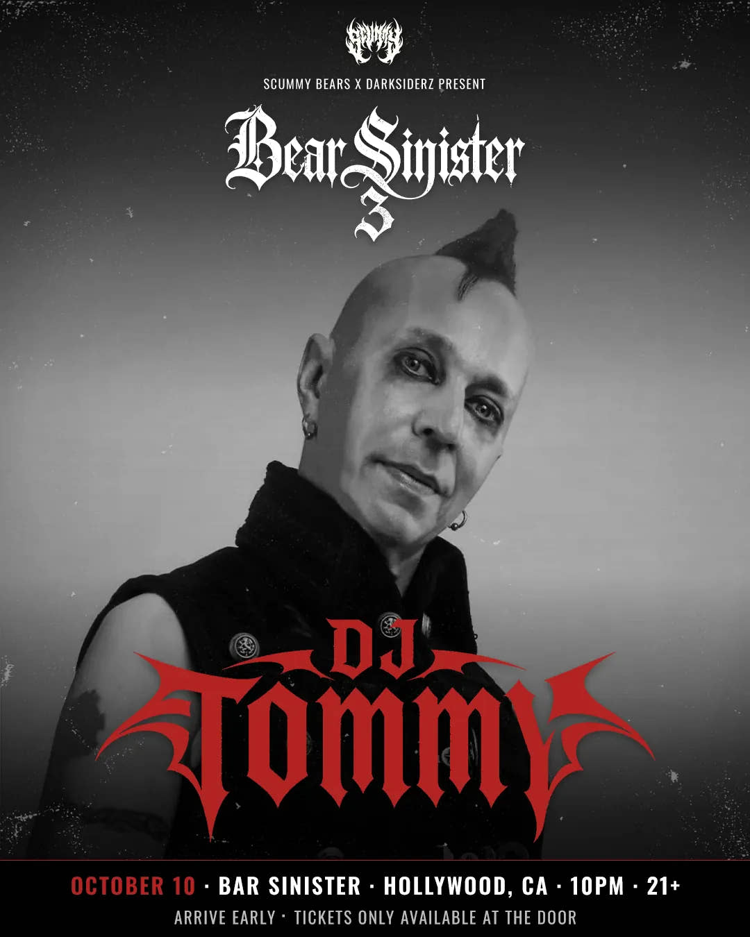 Black-and-white Bear Sinister 3 artist poster featuring DJ Tommy Secosky