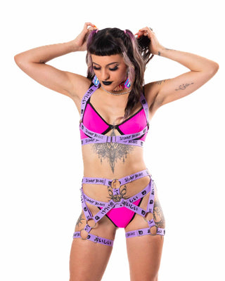 Oishi Kawaii Tech Thong Bottoms with Straps - Pink/Purple Bottom