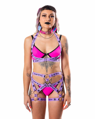 Oishi Kawaii Tech Thong Bottoms with Straps - Pink/Purple Bottom
