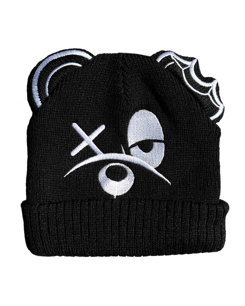 HATS BLACK BEAR FACE BEANIE - BLACK