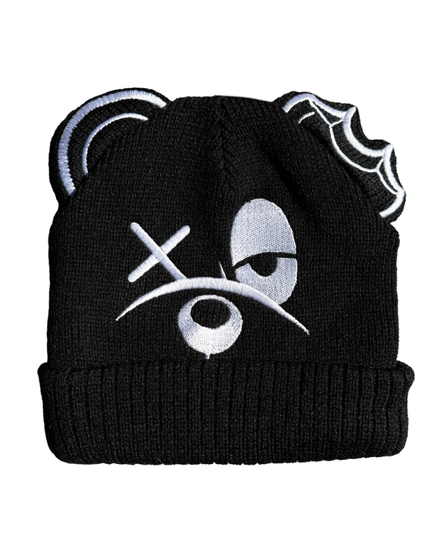 HATS BLACK BEAR FACE BEANIE - BLACK