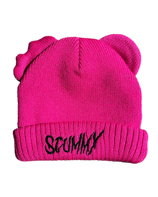 HATS PINK BEAR FACE BEANIE - NEON PINK