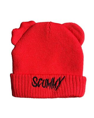 HATS RED BEAR FACE BEANIE - RED