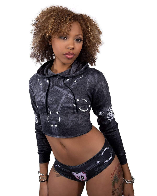 RESTRAINED (GOTH AF) - CROP HOODIE (BLACK) - Scummy Bears