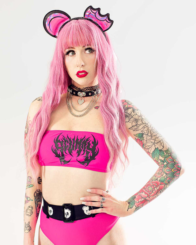 SWIMWEAR BEAR METAL BANDEAU BIKINI TOP (NEON PINK)