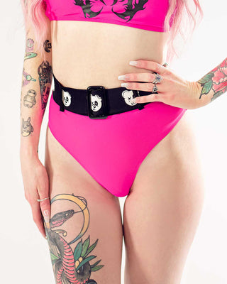 SWIMWEAR BEAR METAL BELTED BIKINI BOTTOM (NEON PINK)