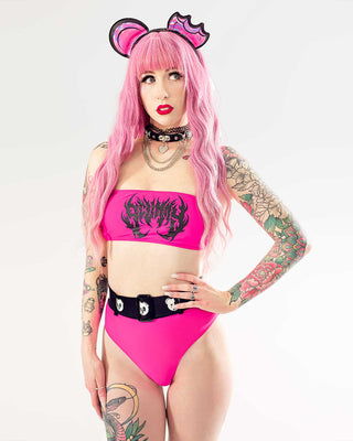 SWIMWEAR BEAR METAL BELTED BIKINI BOTTOM (NEON PINK)