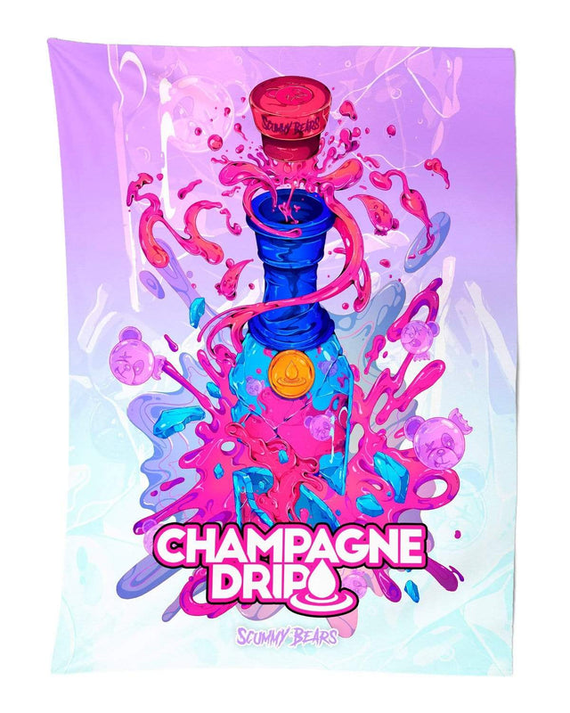 Tapestry 60x80" / MADE TO ORDER (ESTIMATED 10-15 BUSINESS DAYS) CHAMPAGNE DRIP X SCUMMY BEARS - BOTTLE DROP (DAY CLUB) - TAPESTRY