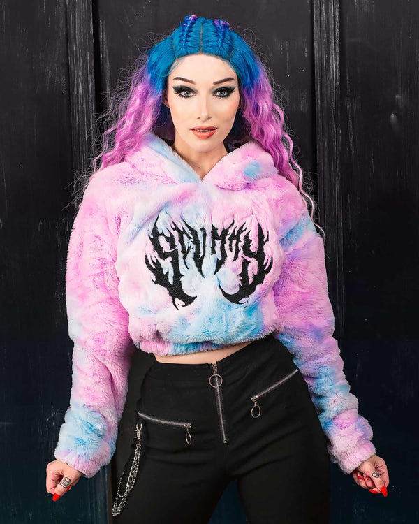 TOPS OISHI - BEAR METAL - FUZZY THINGZZ CROP HOODIE (BLUNICORN)