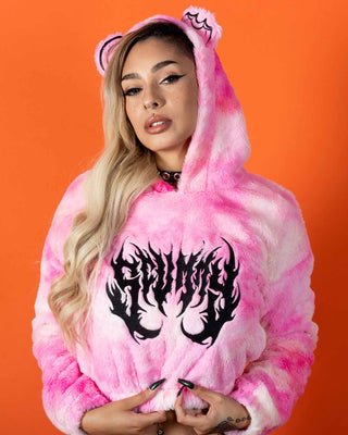TOPS OISHI - BEAR METAL - FUZZY THINGZZ CROP HOODIE (STRAWBERRY SHERBERT)