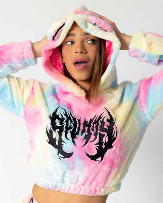 TOPS OISHI - BEAR METAL - FUZZY THINGZZ CROP HOODIE (UNICORN)