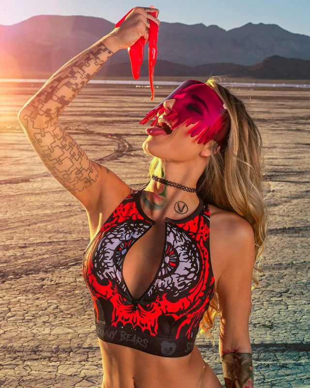 POPSISKULLS - BLOODY RED - ZIPPERED SPORTS BRA - Scummy Bears